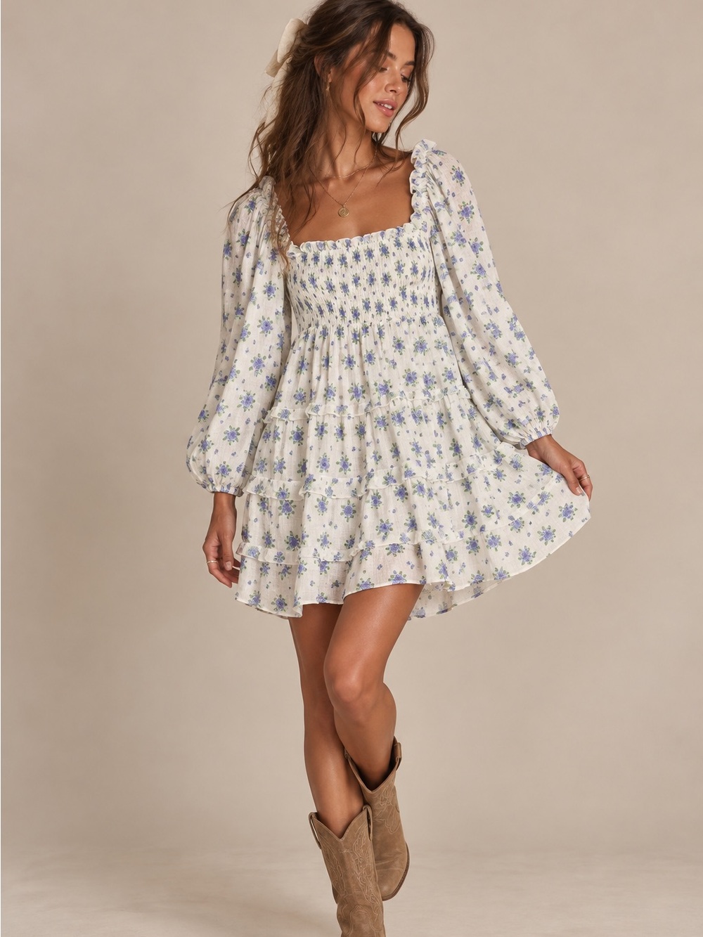 OLIVACEOUS ⢠NWT 100% cotton floral puff sleeve tiered mini dress